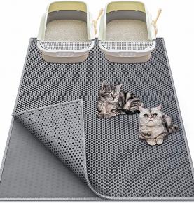 Cat Litter Mat,Litter Box Mat,Honeycomb Double Layer Litter Trapping Mat, Waterproof Urine Proof Kitty Litter Mat,Easy Clean Scatter Control  (32.28''X24.8'', Black) 