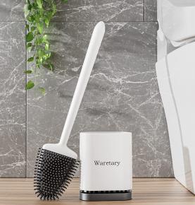 Waretary Toilet Cleaning Brush and Holder Set for Bathroom, Flexer Bowl Under-Rim Brush Head with Silicone Bristles, Ventilated Quick-Drying Wall-Mounted Base 