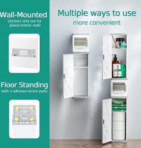 Waretary Bathroom Storage Cabinet with Roll Toilet Paper Holder, Wall Mounted Narrow Tall Slim Cabinet Storage, Waterproof, Moisture-Proof, Rust-Proof, Space Saving, Large Capacity (2 Layers)（New）